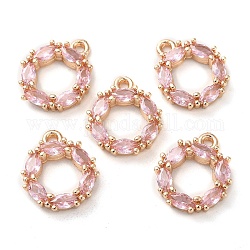 Стеклянные подвески k9, с легкими золотыми тонами латуни, кольцо прелести, светло-розовый, 15x12.5x3 мм, отверстие : 1.4 мм