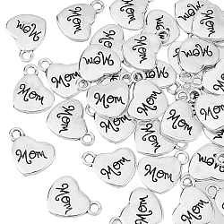HOBBIESAY Mother's Day Theme, Tibetan Style Heart Alloy Pendants, with Word Mom, Cadmium Free & Lead Free, Antique Silver, 18x15x3mm, Hole: 3mm, 50pcs/box