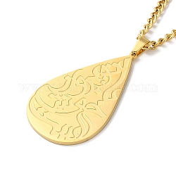 304 aus rostfreiem Stahl Halsketten, Träne mit Amulettwort, golden, 17.64 Zoll (44.8 cm)