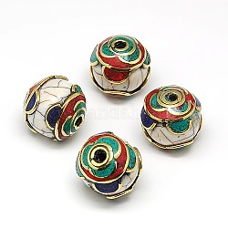 Handmade Tibetan Style Beads, Brass Findings with Synthetic Coral, Lapis Lazuli and Turquoise, Golden, Round, Colorful, 17mm, Hole: 2.5mm