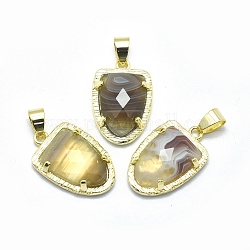 Natural Botswana Agate Pendants, with Brass Findings,  Faceted, Golden, 22.5x14.5x5mm, Hole: 4x5.5mm