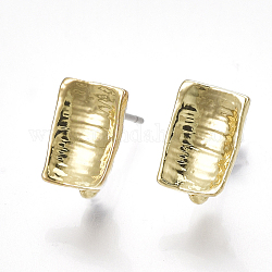 Accessoires de clous d'oreilles en alliage, avec épingles en acier, avec boucle, rectangle, or clair, 9.5x6.5~7mm, Trou: 2mm, pin: 0.7 mm