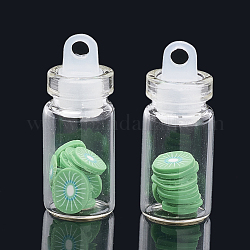 Handgemachte Polymer Clay Nagelkunstdekoration Zubehör, mit Glaswunschflasche und Ccb-Flaschenverschluss, Kiwi, mittleres Seegrün, 4~8x4~8x0.1~2 mm, über Flasche: 27.5x11mm, Bohrung: 3 mm