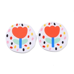 DIY Acrylic Embossed Print Pattern Earrings Pendant, Flat Round with Flower, for Jewelry Accessories, Colorful, 37x37x2mm, Hole: 1.5mm