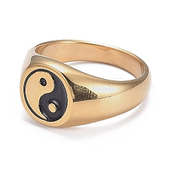 Placcatura ionica (ip) 304 anelli per le dita in acciaio inossidabile, anello yin yang, con smalto, pettegolezzo, vero placcato oro 18k, formato 13, diametro interno: 22.1mm