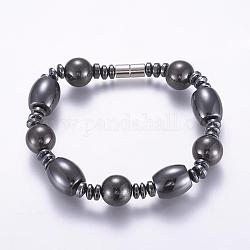 Bracelets de perles d'hématite synthétique magnétiques, avec fermoir magnétique, 8-1/4 pouce (210 mm)