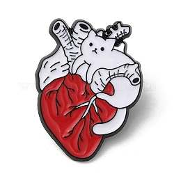 Cat with Heart Surgery Anatomy Enamel Pin, Electrophoresis Black Alloy Brooch for Backpack Clothes, FireBrick, 30x22.5x1.5mm