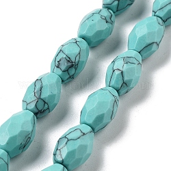 Chapelets de perles en turquoise synthétique, riz facettes, 12.5x8mm, Trou: 1.2mm, Environ 16 pcs/chapelet, 7.68 pouce (19.5 cm)