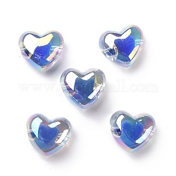 Perline acrilico trasparente, perline in perline, ab colore placcato, cuore, blu, 19x21.5x14mm, Foro: 3.5 mm