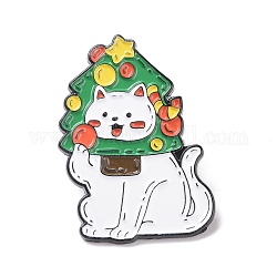 Gato con pin de esmalte de árbol de navidad, insignia de aleación de dibujos animados para ropa de mochila, electroforesis negro, colorido, 33x24x1.5mm, pin: 1.3 mm