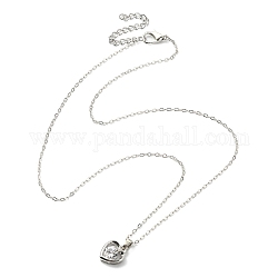 Halskette mit Herzanhänger aus Kristall-Strassen und Kabelketten, Messingkette für Damen, Platin Farbe, 17.32 Zoll (44 cm)