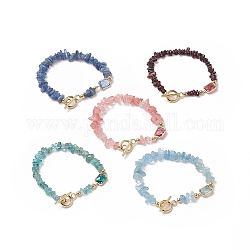 Bracelet à maillons rectangulaires en verre avec des puces de pierres précieuses mélangées naturelles et synthétiques chaînes perlées pour les femmes, 7-3/4 pouce (19.7 cm)