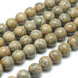 Round Natural Yellow Leopard Skin Jasper Gemstone Bead Strands, 8mm, Hole: 1mm, about 48pcs/strand, 15.7 inch