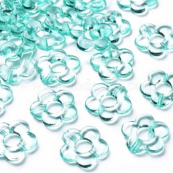 Transparent Acrylic Bead Frames, Flower, Turquoise, 19x20x3.5mm, Hole: 1.6mm, Inner Diameter: 6.5mm, about 632pcs/500g