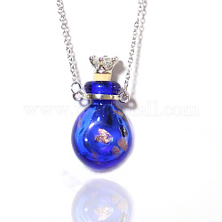 Collar con colgante de botella de perfume de corona murano, cadenas de acero de titanio para mujer, azul medio, 17.72 pulgada (45 cm)