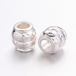 Perles de tonneau de grand trou de style tibétain, couleur d'argent, sans plomb et sans cadmium, 8x8mm, Trou: 3.5mm