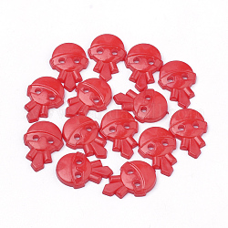 2-Agujero botones acrílicos, chica, rojo, 18x13x2.5mm, agujero: 1.5~2 mm