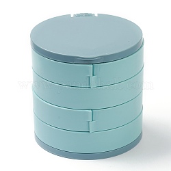 Caja de almacenamiento de joyería de plástico giratoria de 4 capa, con espejo, Para el anillo, pendiente y collar, cilindro, medio turquesa, 10.6x10.4x10.1 cm
