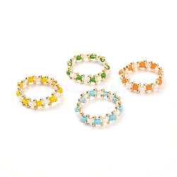 Стеклянные бусины кольца для девочек-подростков, латунные бусины кольца, разноцветные, размер США 7 1/4 (17.5 мм), 4 шт / комплект