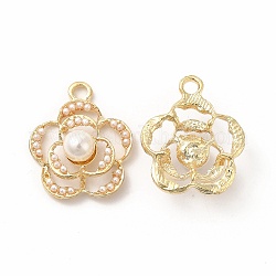 Colgantes de perlas de imitación de plástico abs, fornituras de aleación, charm de flores, dorado, 22.5x18.5x7.5mm, agujero: 2.5 mm