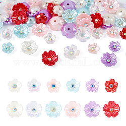 Pandahall 96Pcs 12 Styles Opaque Resin Pave Rhinestone Cabochons, Flower, Mixed Color, 8~11x8~11x3~3.5mm, 8pcs/style