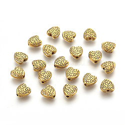 Tibetischer stil legierung perlen, cadmiumfrei und bleifrei, Herz, Antik Golden, 9x9x4 mm, Bohrung: 1.5 mm