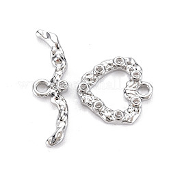 Brass Micro Pave Clear Cubic Zirconia Toggle Clasps, Nickel Free, Heart, Real Platinum Plated, Heart: 14.5x14x2mm, Hole: 2mm, Bar: 24.5x7x2mm, hole: 2mm