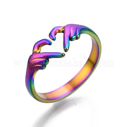 304 polsino a forma di cuore in acciaio inossidabile, anelli aperti per donne ragazze, colore arcobaleno, misura degli stati uniti 6 (16.7mm)