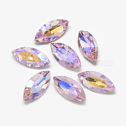 Pointed Back Glass Rhinestone Cabochons, Back Plated, Faceted, AB Color Plated, Horse Eye, Pearl Pink, 15x7x4mm
