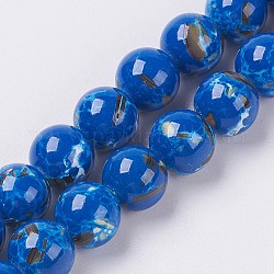 Chapelets de perles de coquillage de mer et turquoise synthétique, ronde, bleu moyen, 8~9mm, Trou: 1.2mm, Environ 49~50 pcs/chapelet, 15.3~15.7 pouce (39~40 cm)