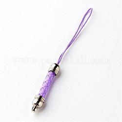Bucles de cuerda de nylon de correas de teléfono móvil, con la fornituras de latón, Platino, púrpura medio, 75x5.5mm, agujero: 1.7 mm