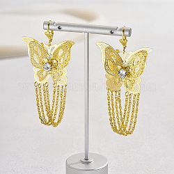 Filigrane Schmetterlings-Ohrhänger aus Eisen, Ketten-Quasten-Ohrringe, echtes 18k vergoldet, 75x38 mm