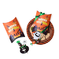 Halloween Kraft Paper Pillow Boxes, Candy Boxes, Dark Orange, Halloween Themed Pattern, 14x10x2.8cm