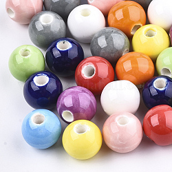 Manuell Porzellan Perlen, hell glasierten Porzellan, Runde, Mischfarbe, 10~10.5x9.5~10 mm, Bohrung: 2.5~3 mm