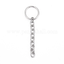 304 Stainless Steel Split Key Rings, Keychain Clasp Findings, with Chains, Stainless Steel Color, 70mm, Ring: 18x2mm