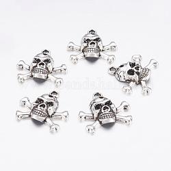 Tibetan Style Alloy Pendants, Lead Free and Cadmium Free, Halloween, Skull, Antique Silver, 22x22x5mm, Hole: 1mm