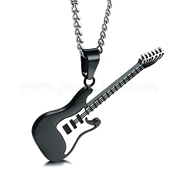 Collane ciondolo in acciaio inox, chitarra, nero, 23.62 pollice (60 cm)