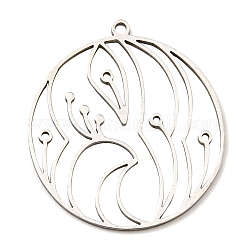 201 Stainless Steel Pendants, Laser Cut, Flat Round with Peacock, Stainless Steel Color, 28x25x1mm, Hole: 1.4mm