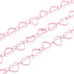 Spritzlackierte Messinggliederketten, gelötet, Herz, rosa, Link: 4x3x0.5 mm, Herz: 6.5x7.5x1 mm