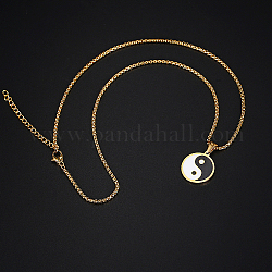 Colliers avec pendentif yin yang en acier inoxydable et émail pour femmes, plat rond, 15.75 pouce (40 cm)