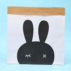 Bolsas de papel kraft marrón, bolsa de almacenamiento sin asas, bolsas de regalo, bolsas de compra, blanco y burlywood, Patrón de conejo, 32x16x32 cm