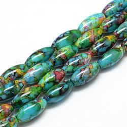 Baking Painted Glass Beads Strands, Swirl Glass Beads, Oval, Light Sea Green, 22x10~10.5mm, Hole: 1.5~2.5mm, about 35~37pcs/strand, 30.31 inch(77cm)