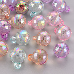 Perles en acrylique transparente, couleur ab , facette, ronde, couleur mixte, 18x13.5mm, Trou: 2mm, environ 302 pcs/500 g