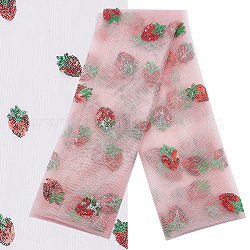 Bordure en dentelle brodée en maille, pour la décoration de couture, Accessoires de vêtement, Motif de fraises, rose, 64-3/8 pouce (1636 mm)