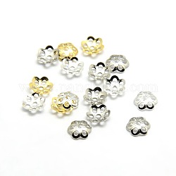 6 -petal Messing kleine Blume Perlkappen, ausgefallene Perlenkappen, Mischfarbe, 5x1 mm, Bohrung: 1 mm