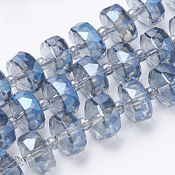 Perles de verre electroplat, arc-en-ciel plaqué, facette, rondelle, bleuet, 10x6.5mm, Trou: 1.2mm, Environ 60 pcs/chapelet, 18.9 pouce