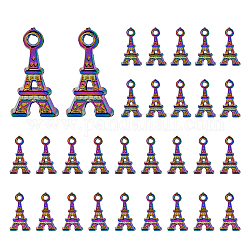 Colgantes de aleación de colores dicosméticos, Torre Eiffel, color del arco iris, 16x8.5x5mm, agujero: 1.5 mm, 40 unidades / caja