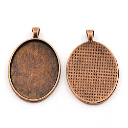Alloy Pendant Cabochon Settings, Plain Edge Bezel Cups, Cadmium Free & Nickel Free & Lead Free, Oval, Red Copper, Tray: 39.5x30mm, 50x32.5x3mm, Hole: 7mm