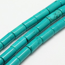 Fili di perline di magnesite naturale a colonna, turchese, tinti e riscaldato, turchese, 16x8mm, Foro: 1 mm, circa 25pcs/filo, 15.7 pollice