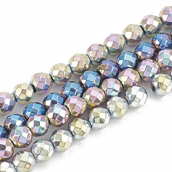 Electroplate Non-magnetic Synthetic Hematite Beads Strands, Round, Faceted, Mixed Color, 4x4mm, Hole: 0.8mm, about 100pcs/strand, 15.7 inch